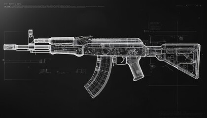 Detailed Blueprint Illustration of an Assault Rifle Design Showcasing Technical Elements