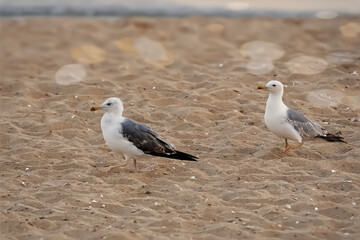 Two seagulls on the beach.