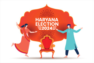 Haryana Election 2024 Campaign Illustration with Cultural Elements and Throne