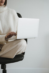 Woman using laptop computer. Work, business, lady boss concept