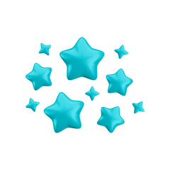 Vector 3d blue sparkling star composition on white background. Cute realistic cartoon 3d starry concept, blue glossy stars render illustration for magic decoration, game, app, design, nursery.