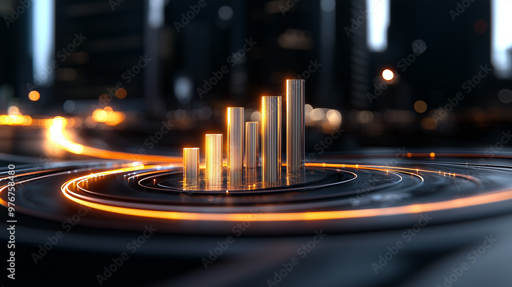 Aufkleber a visually striking representation of income streams, featuring metallic bars rising from reflective