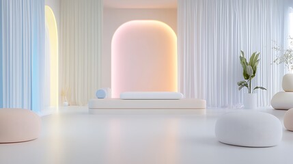 A sleek spa retreat with interactive digital wellness programs and neon-lit relaxation zones promoting health-focused travel