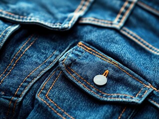 Fototapeta premium Close-up of denim fabric showcasing detailed stitching and a button, perfect for fashion or textile projects.