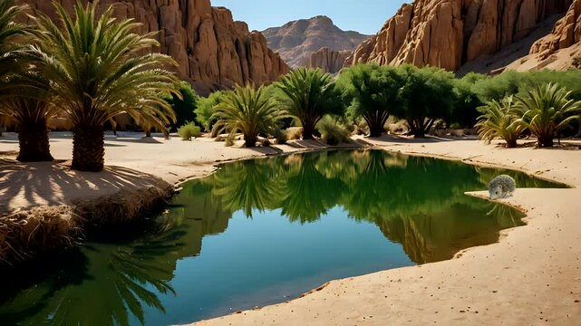 A beautiful view of an oasis in the desert.  Seamless looping 4k time-lapse animation video background
