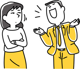 調子にのって話す男性と冷めた目の女性