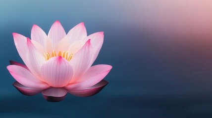 A floating lotus flower with glowing petals representing mental clarity and emotional balance, Fantasy, Neon, Soft light, Deep colors