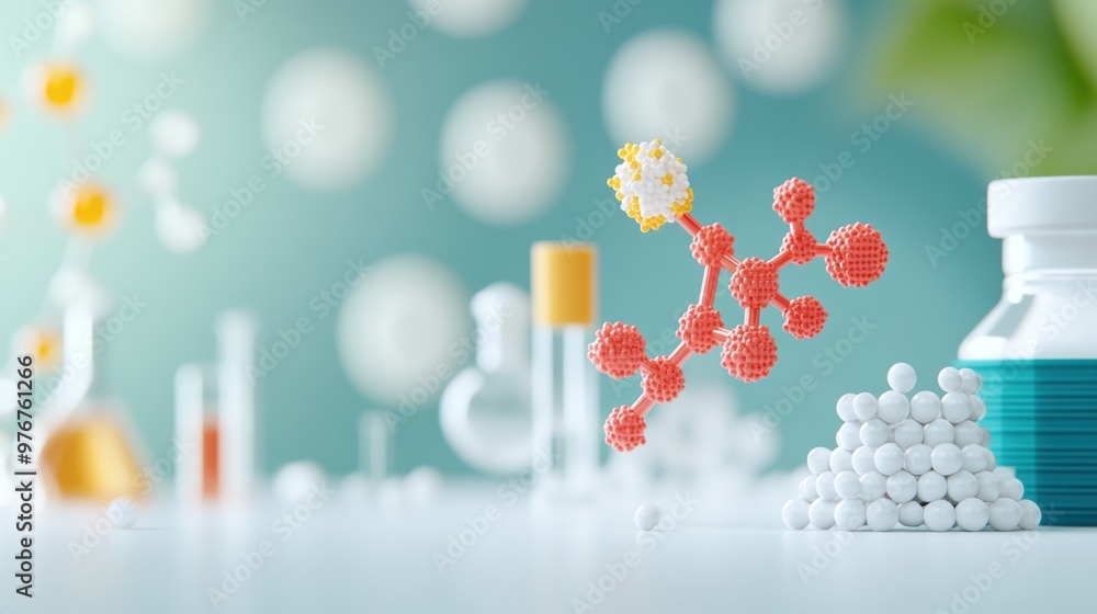 Canvas Prints A lab bench with various molecular models arranged in a visually appealing pattern, illustrating the diverse nature of molecular structures.