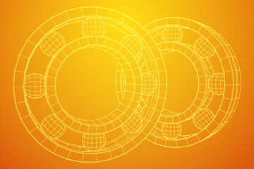 Obraz premium Roller bearing. Circular round rotating bearings used in industry for heavy equipment mechanical work and engineering. Wireframe low poly mesh vector illustration.