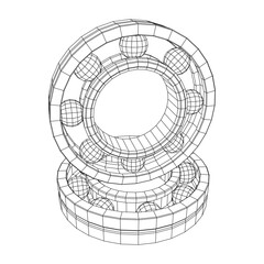 Roller bearing. Circular round rotating bearings used in industry for heavy equipment mechanical work and engineering. Wireframe low poly mesh vector illustration.