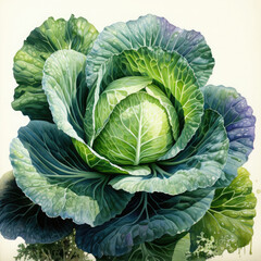 Fototapeta premium Watercolor Cabbage Illustration, Generative Ai