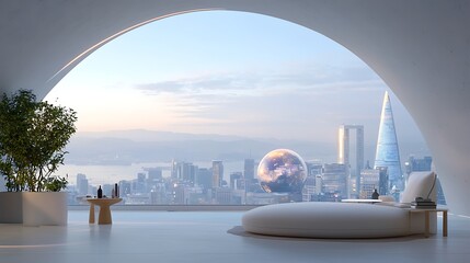 A futuristic urban escape with bioluminescent rooftop bars and holographic cityscape views promoting vibrant travel