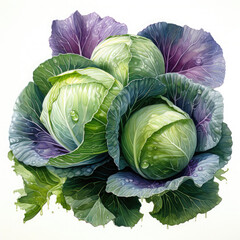 Obraz premium Watercolor Cabbage Illustration, Generative Ai