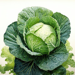 Fototapeta premium Watercolor Cabbage Illustration, Generative Ai