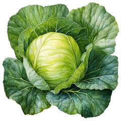 Fototapeta premium Watercolor Cabbage Illustration, Generative Ai