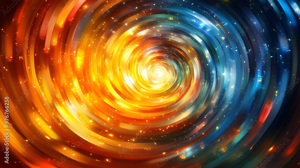 Aufkleber colorful swirling vortex of light with orange, blue, and gold tones creating a dynamic abstract patt