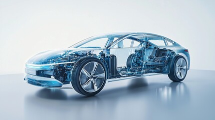 Transparent Cutaway View of a Modern Electric Car