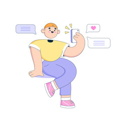 Man with a phone sends messages in a chat