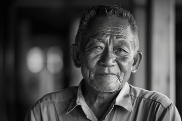 Iron worker, facial close-up, black and white photo