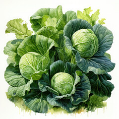 Fototapeta premium Watercolor Cabbage Illustration, Generative Ai