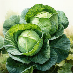 Obraz premium Watercolor Cabbage Illustration, Generative Ai