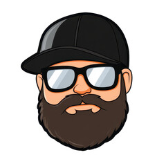 A stylish D sticker of a cool bearded guy in a black tshirt, featuring sharp diecut edges and a clean background.