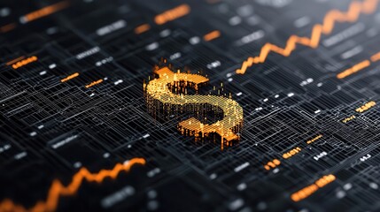 Business chart with dollar symbol, price growth, 3D illustration