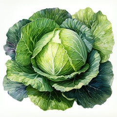 Fototapeta premium Watercolor Cabbage Illustration, Generative Ai