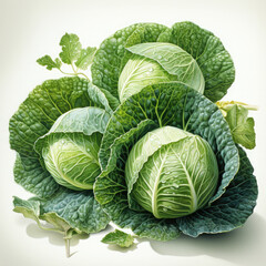 Fototapeta premium Watercolor Cabbage Illustration, Generative Ai