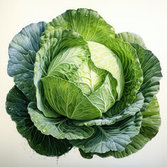Fototapeta premium Watercolor Cabbage Illustration, Generative Ai