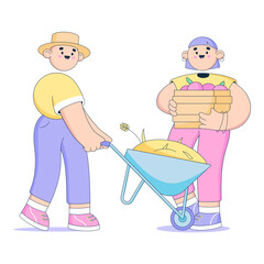 Farmers harvesting fruits and crops