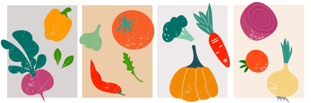 A set of various organic hand drawn illustration of paper cut vegetables.