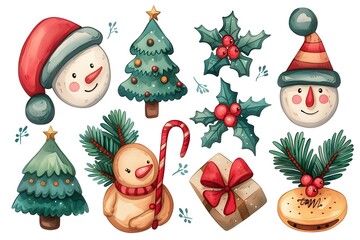 Christmas design elements, vector set Big set of Christmas design elements in doodle style generative AI