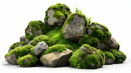 Beautiful rendering of isolated rocks with moss, perfect for architectural and landscape concept designs