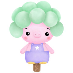 cute pig with balloon hair style