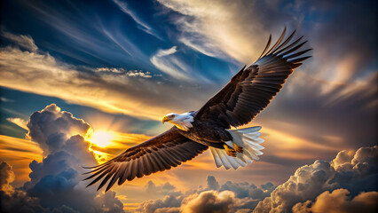 Fototapeta premium Majestic black headed eagle soaring through the sky , nature, wildlife, bird of prey, feathers, majestic, flying, wild, hunter