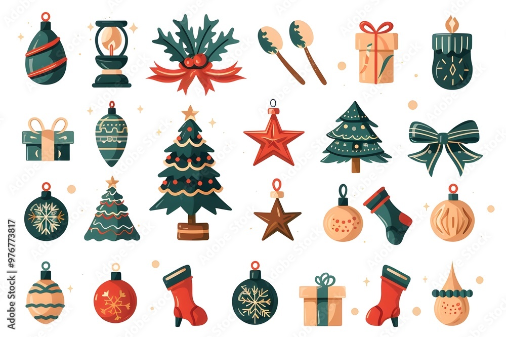 Fototapete christmas design elements, vector set big set of christmas design elements in doodle style generativ