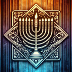 Hanukkah menorah candelabrum with vibrant gradient color for holiday hsppy hanukkah