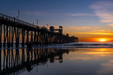 Dramatic vibrant sunset scenery in Oceanside, California