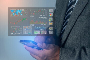 Businessman trading stock market on digital screen with graph business stock market graph trading analysis investment financial stock exchange graph chart trader stock market analyzing