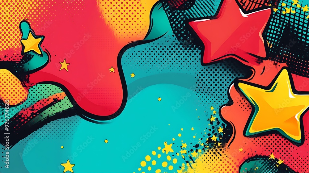 Poster Abstract Comic Book Style Background with Stars and Dotted Patterns
