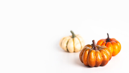 Colorful Pumpkin Group on white background copy space horizontal