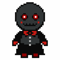 Fototapeta premium Pixel Art Character in Black Suit with Red Bowtie and Buttons