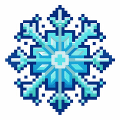Intricate Blue Snowflake Pixel Art Design   Winter Themed Digital Illustration