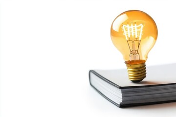 A creative concept showcasing a light bulb resting on an open book, symbolizing ideas, knowledge, and inspiration with isolated on white background