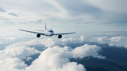 Obraz premium Soaring Above the Clouds: A majestic passenger airliner gracefully cruises above a breathtaking cloudscape, capturing the awe-inspiring beauty of air travel. 