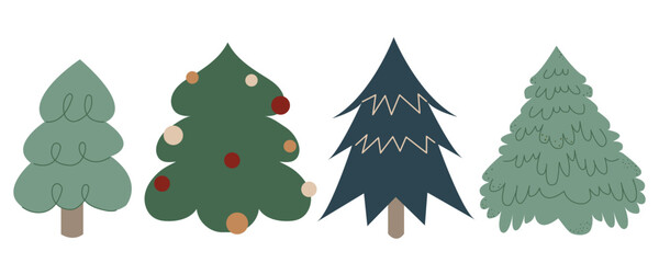 Collection of Christmas trees. Colorful vector illustration in flat cartoon style. Element for print, banner, card, brochure or poster.