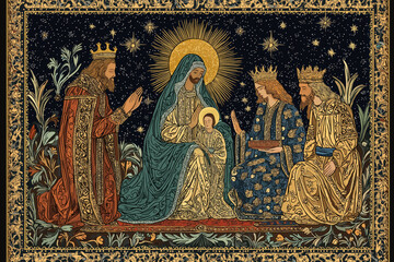 A painting of the Holy Family with Mary holding a baby Jesus © WETDREAM