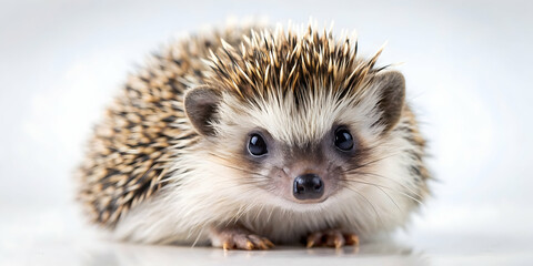 Obraz premium Baby hedgehog in a cute pose with soft fur and tiny quills, adorable, small, wildlife, spiny, mammal, prickly, young, baby animal