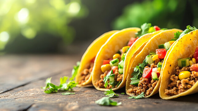 Delicious tacos prepared for National Taco Day celebration at a cozy kitchen table - Powered by Adobe